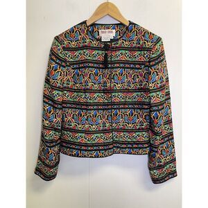 Vantage Maggy London Women's Size 4 Silk Floral Striped Quilted Button Up Jacket